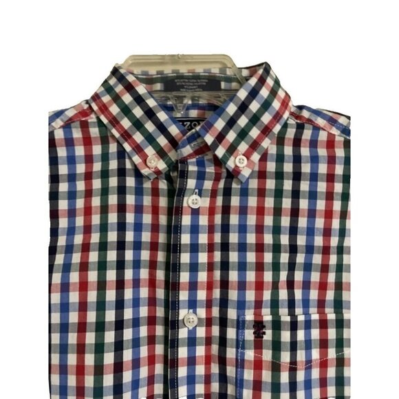 EUC IZOD Boys Button Down L/S Holiday Christmas Dress Shirt Plaid Large 14/16 - Picture 4 of 13